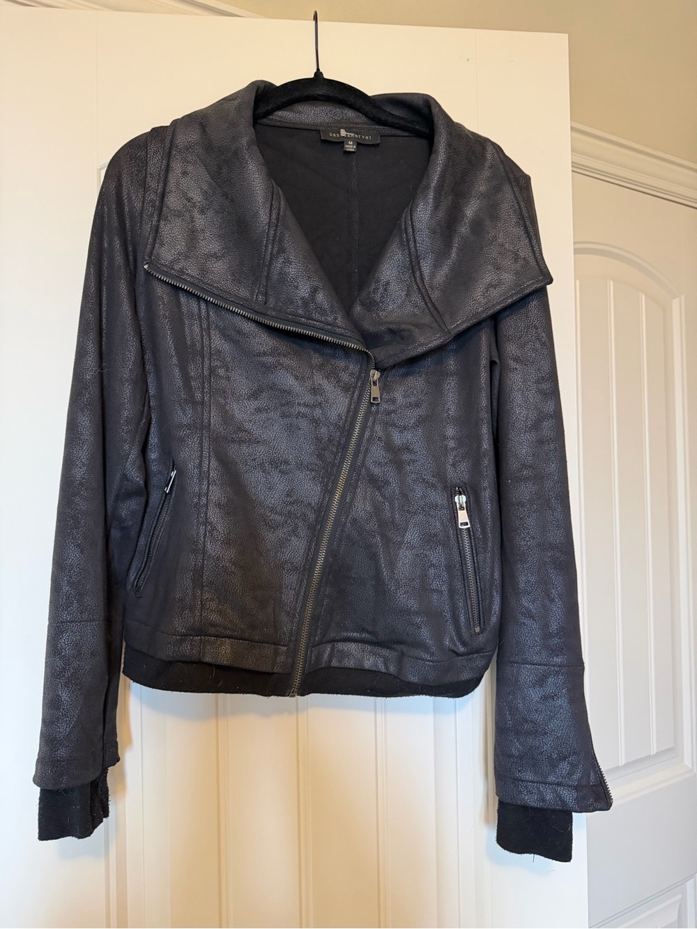 Dance & Marvel Women's Black Faux Leather Asymmetrical Zip Jacket